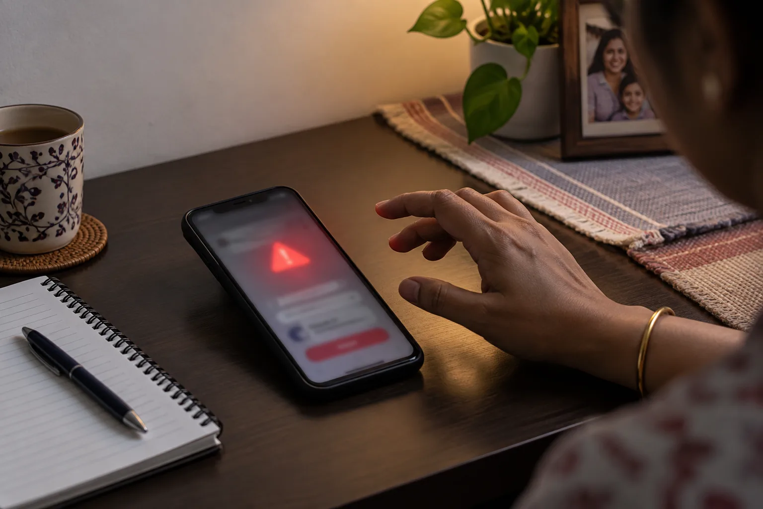 A person pauses before responding to a suspicious payment request